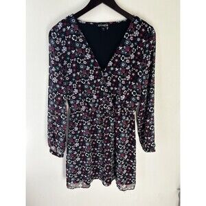 Express Floral Faux Wrap Long Mesh Sleeve Dress Small Dark Floral Whimsigoth